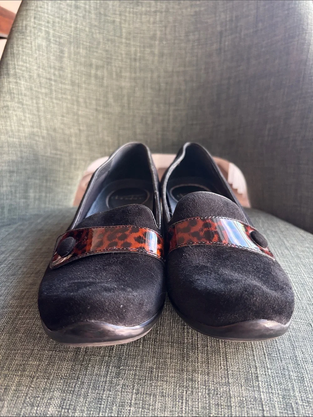 Dansko Olena Loafers Black Suede Flat Leopard-Print slip on supportive women 8.5